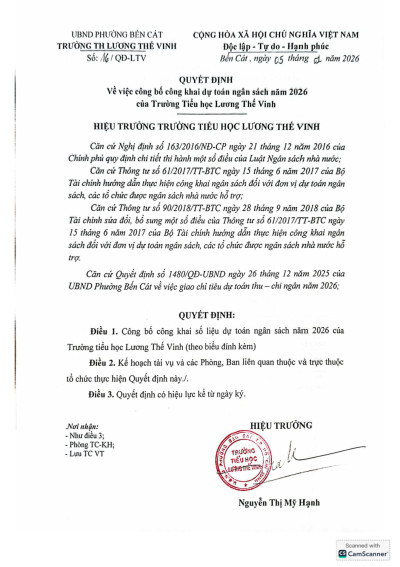 QUYẾT ĐỊNH CÔNG KHAI DỰ TOÁN NGÂN SÁCH NĂM 2026