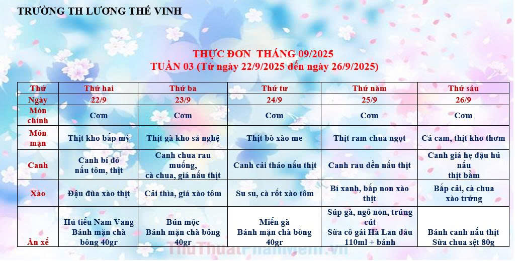 thực đơn tuần 3